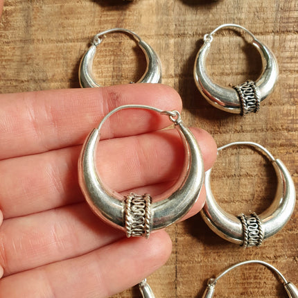 Silver Tribal Hoop Earrings / Ethnic / Rustic / Bohemian / Gold / Gypsy / Spiral / Hippie / Chunky / Festival / style