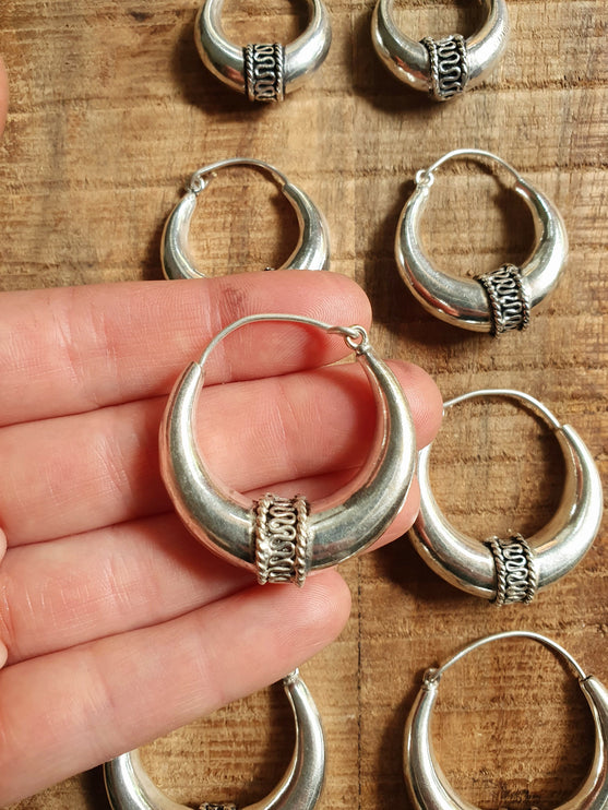 Silver Tribal Hoop Earrings / Ethnic / Rustic / Bohemian / Gold / Gypsy / Spiral / Hippie / Chunky / Festival / style