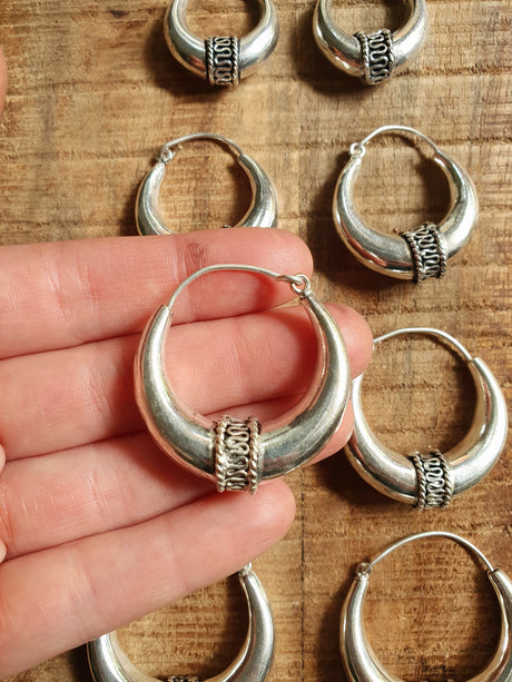 Silver Tribal Hoop Earrings / Ethnic / Rustic / Bohemian / Gold / Gypsy / Spiral / Hippie / Chunky / Festival / style