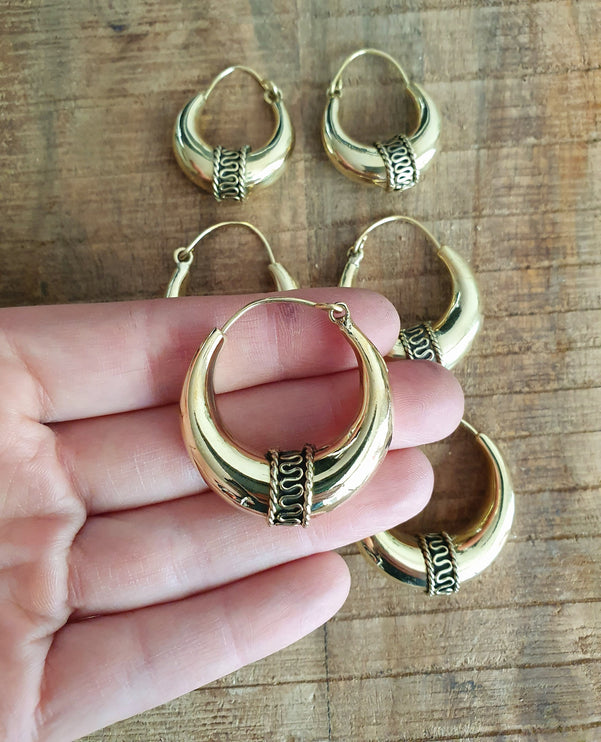 Bali Hoop Earrings / Chunky Gold Earrings / Ethnic / Rustic / Bohemian / Gold / Gypsy / Spiral / Hippie / Chunky / Festival / style