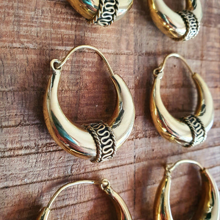 Bali Hoop Earrings / Chunky Gold Earrings / Ethnic / Rustic / Bohemian / Gold / Gypsy / Spiral / Hippie / Chunky / Festival / style