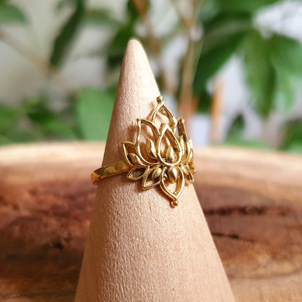 Gold Lotus Flower Ring / Boho / Buddha / Flower / Ethnic / Rustic / Tribal / Gypsy / Festival / Indian / Healing / Festival