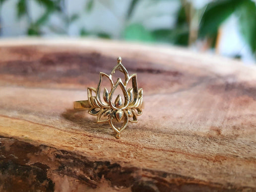 Gold Lotus Flower Ring / Boho / Buddha / Flower / Ethnic / Rustic / Tribal / Gypsy / Festival / Indian / Healing / Festival