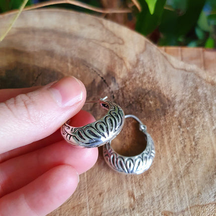 Tribal Chunky Silver Hoops; Ethnic Boho Chic Rustic Psy Gypsy Spiral Hippie Bohemian Festival style