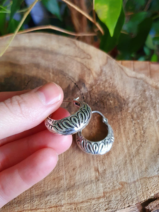 Tribal Chunky Silver Hoops; Ethnic Boho Chic Rustic Psy Gypsy Spiral Hippie Bohemian Festival style