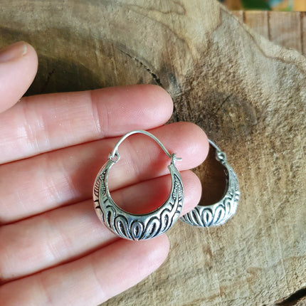 Tribal Chunky Silver Hoops; Ethnic Boho Chic Rustic Psy Gypsy Spiral Hippie Bohemian Festival style