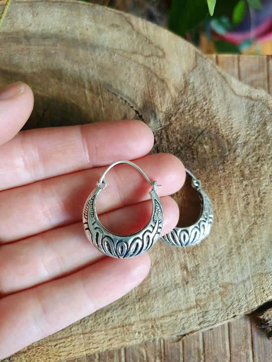 Tribal Chunky Silver Hoops; Ethnic Boho Chic Rustic Psy Gypsy Spiral Hippie Bohemian Festival style