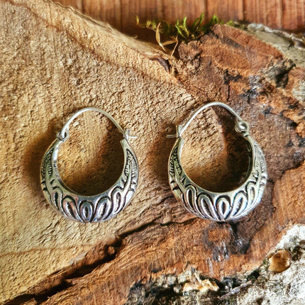 Tribal Chunky Silver Hoops; Ethnic Boho Chic Rustic Psy Gypsy Spiral Hippie Bohemian Festival style