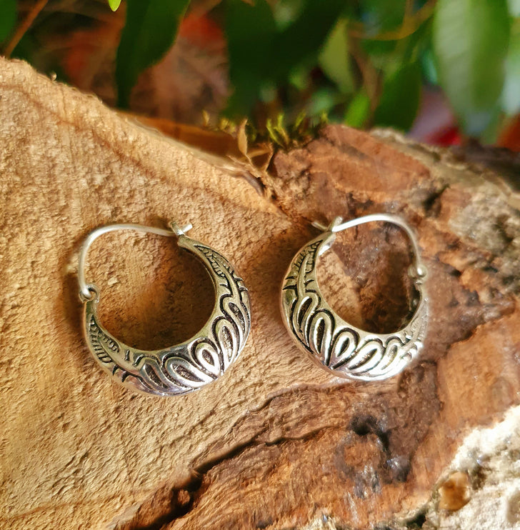 Tribal Chunky Silver Hoops; Ethnic Boho Chic Rustic Psy Gypsy Spiral Hippie Bohemian Festival style