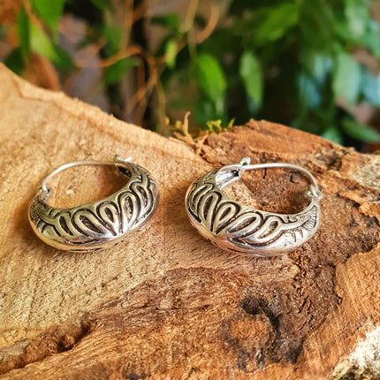 Tribal Chunky Silver Hoops; Ethnic Boho Chic Rustic Psy Gypsy Spiral Hippie Bohemian Festival style