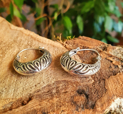 Tribal Chunky Silver Hoops; Ethnic Boho Chic Rustic Psy Gypsy Spiral Hippie Bohemian Festival style