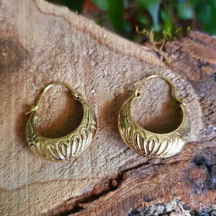 Tribal Chunky Brass Hoops; Ethnic Boho Chic Rustic Psy Gypsy Spiral Hippie Bohemian Festival style