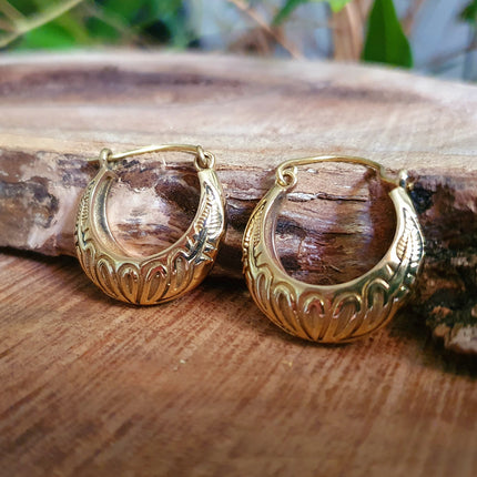 Tribal Chunky Brass Hoops; Ethnic Boho Chic Rustic Psy Gypsy Spiral Hippie Bohemian Festival style