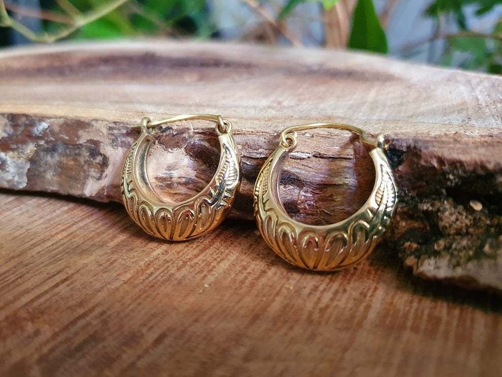 Tribal Chunky Brass Hoops; Ethnic Boho Chic Rustic Psy Gypsy Spiral Hippie Bohemian Festival style