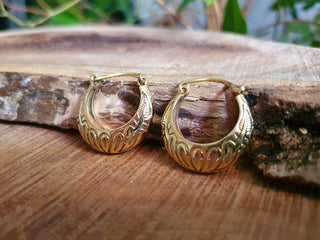 Tribal Chunky Brass Hoops; Ethnic Boho Chic Rustic Psy Gypsy Spiral Hippie Bohemian Festival style
