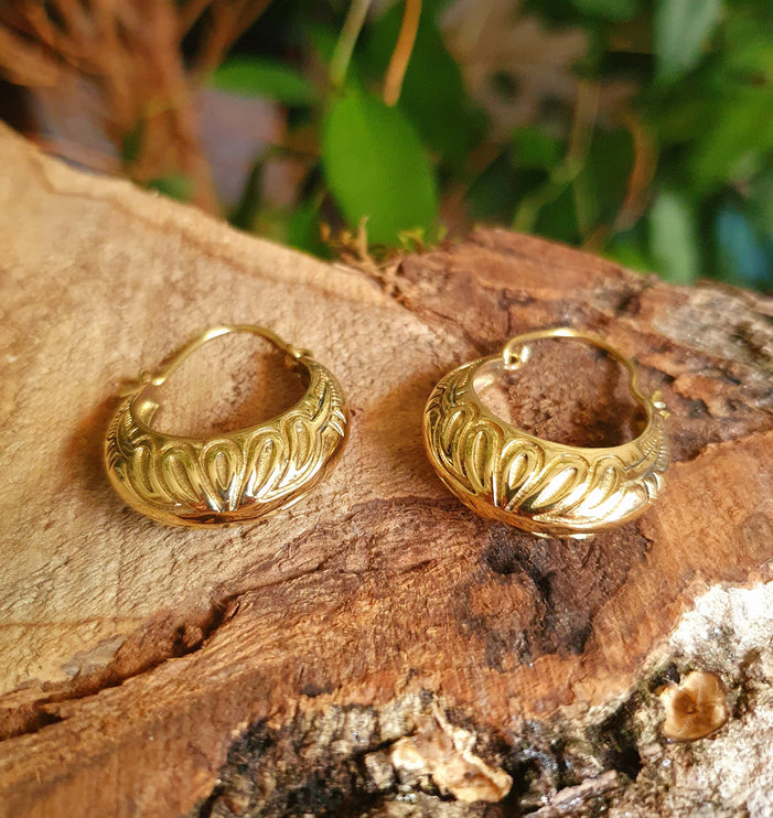 Tribal Chunky Brass Hoops; Ethnic Boho Chic Rustic Psy Gypsy Spiral Hippie Bohemian Festival style