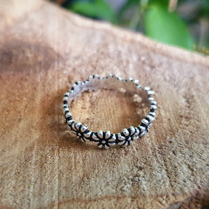 Daisy Chain Silver Ring / Flower Ring / Large Size / Boho / Ethnic / Rustic / Festival / Tribal / Hippie / Gypsy / Psy / Thumb / Psy