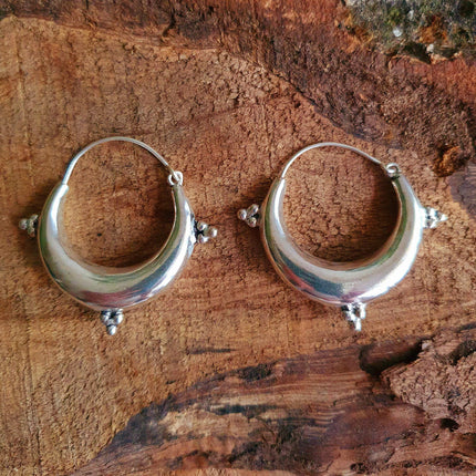 Chunky Ethnic Silver Hoops; Ethnic Boho Chic Rustic Psy Gypsy Spiral Hippie Bohemian Festival style