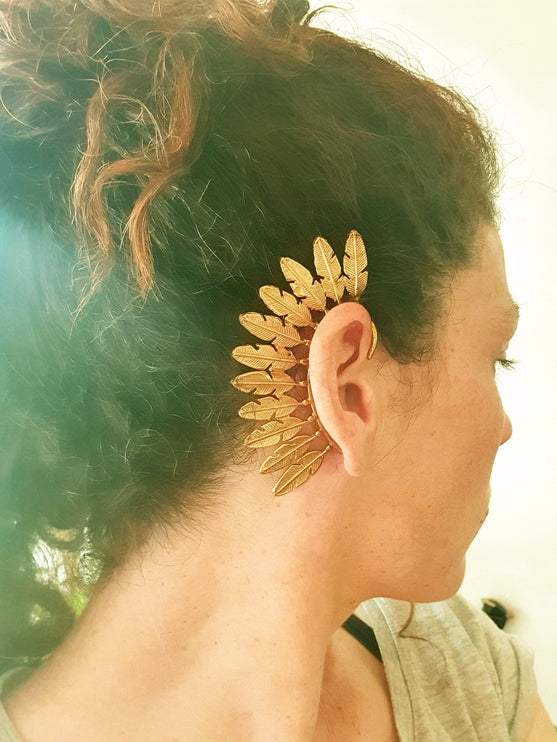 Ear Cuff Brass Feather design / Tribal / Boho / Costume / Fancy Dress / Cosplay / Festival Jewellery / Indian /