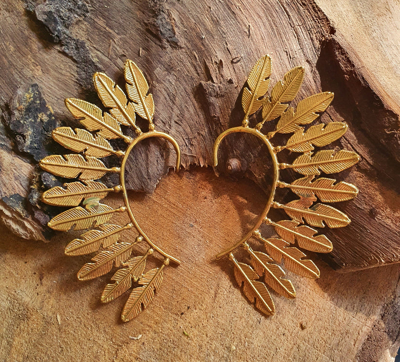 Ear Cuff Brass Feather design / Tribal / Boho / Costume / Fancy Dress / Cosplay / Festival Jewellery / Indian /