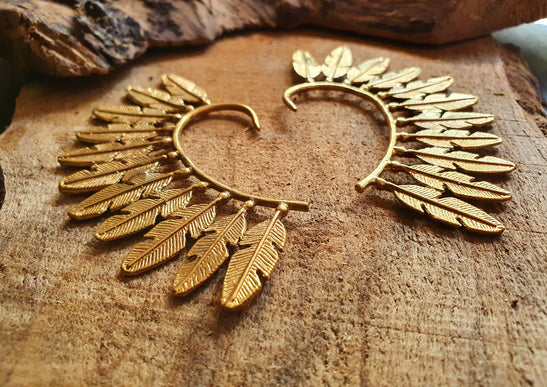 Ear Cuff Brass Feather design / Tribal / Boho / Costume / Fancy Dress / Cosplay / Festival Jewellery / Indian /