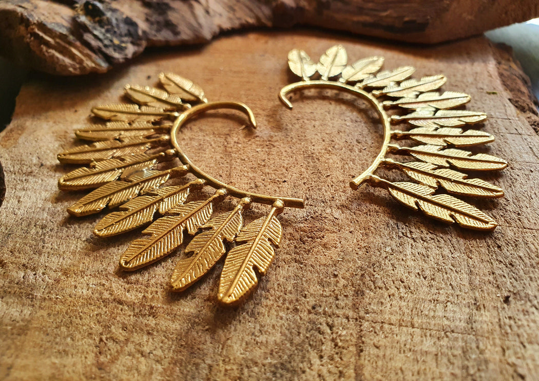 Ear Cuff Brass Feather design / Tribal / Boho / Costume / Fancy Dress / Cosplay / Festival Jewellery / Indian /