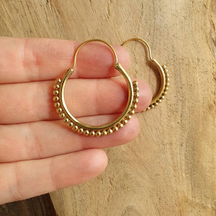 Tribal Brass Hoop Earrings; Ethnic, Geometric, Rustic, Yoga, Hippie, Gypsy, Pretty, Psy, Boho, Bohemian, Festival