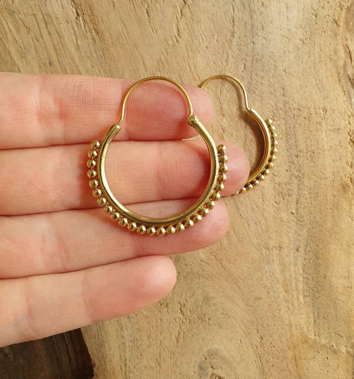 Tribal Brass Hoop Earrings; Ethnic, Geometric, Rustic, Yoga, Hippie, Gypsy, Pretty, Psy, Boho, Bohemian, Festival