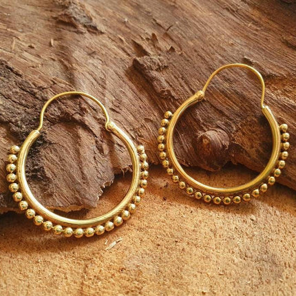 Tribal Brass Hoop Earrings; Ethnic, Geometric, Rustic, Yoga, Hippie, Gypsy, Pretty, Psy, Boho, Bohemian, Festival