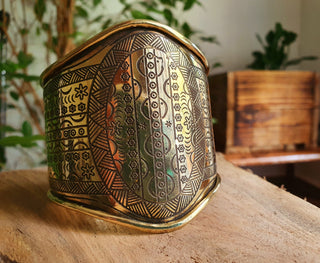 Aztec Brass Cuff Bracelet / Tribal / Inca / Mens / Unisex / Boho / Ethnic / Rustic / Bohemian / Hippie / Gypsy / Jewellery / Adjustable