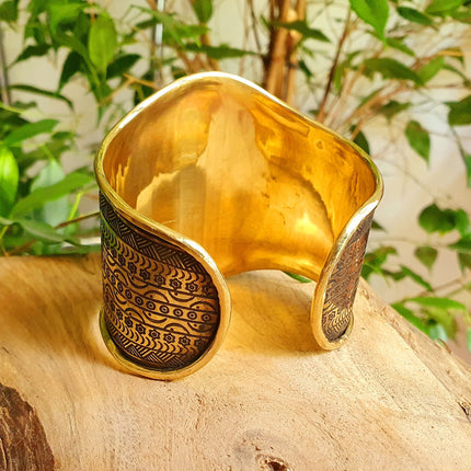 Aztec Brass Cuff Bracelet / Tribal / Inca / Mens / Unisex / Boho / Ethnic / Rustic / Bohemian / Hippie / Gypsy / Jewellery / Adjustable