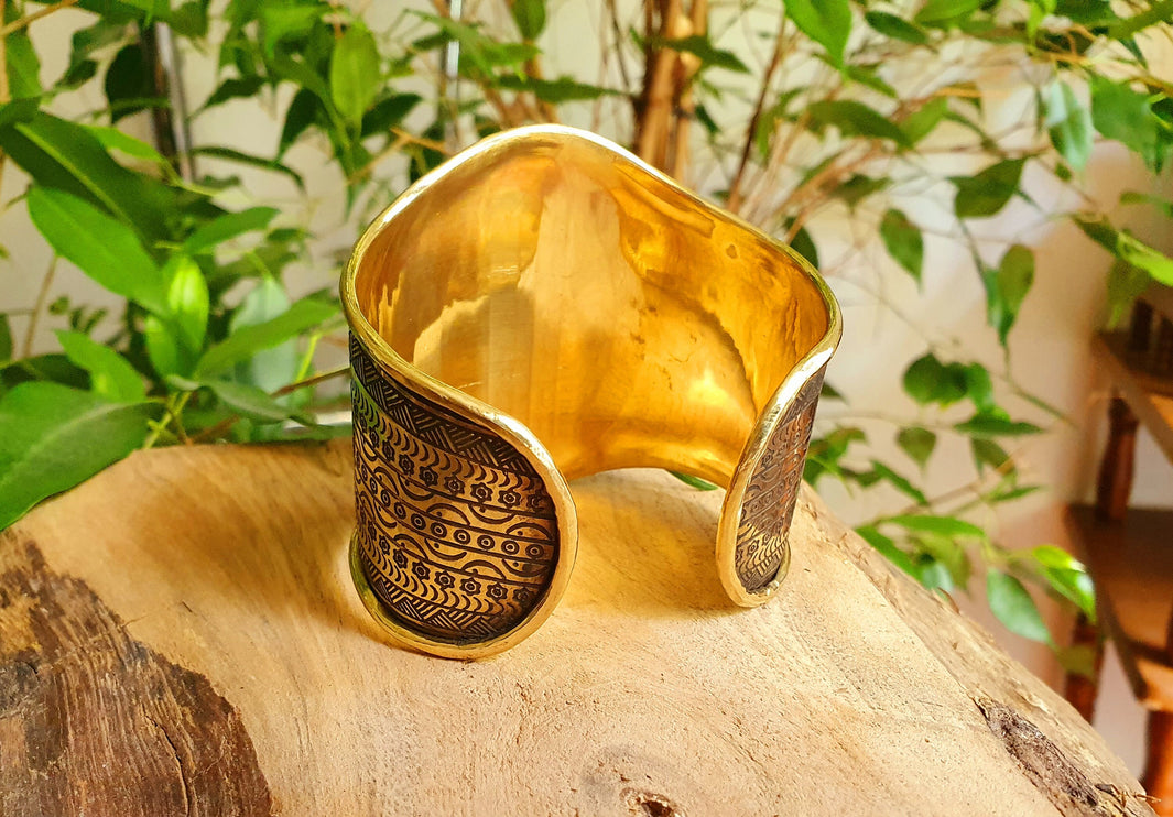 Aztec Brass Cuff Bracelet / Tribal / Inca / Mens / Unisex / Boho / Ethnic / Rustic / Bohemian / Hippie / Gypsy / Jewellery / Adjustable