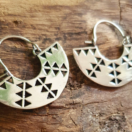 Aztec Inca Style Silver Earrings; Ethnic, Geometric, rustic, yoga, hippie, gypsy, pretty, psy, boho, bohemian, festival