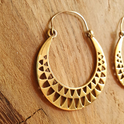 Aztec Hoops Inca Style Brass Earrings; Ethnic, Geometric, rustic, yoga, hippie, gypsy, pretty, psy, boho, bohemian, festival