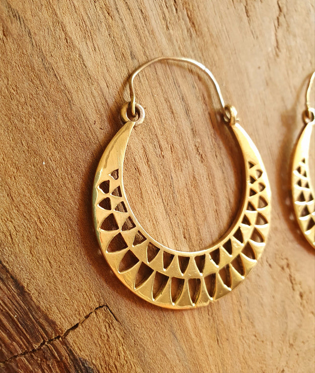 Aztec Hoops Inca Style Brass Earrings; Ethnic, Geometric, rustic, yoga, hippie, gypsy, pretty, psy, boho, bohemian, festival