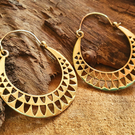 Aztec Hoops Inca Style Brass Earrings; Ethnic, Geometric, rustic, yoga, hippie, gypsy, pretty, psy, boho, bohemian, festival