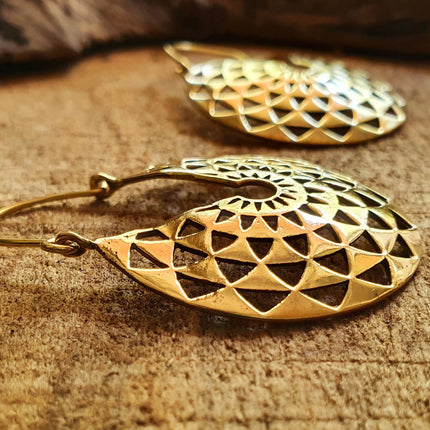 Aztec Hoops Inca Style Brass Earrings; Ethnic, Geometric, rustic, yoga, hippie, gypsy, pretty, psy, boho, bohemian, festival