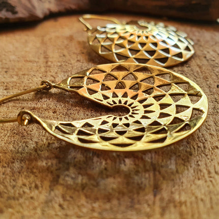 Aztec Hoops Inca Style Brass Earrings; Ethnic, Geometric, rustic, yoga, hippie, gypsy, pretty, psy, boho, bohemian, festival