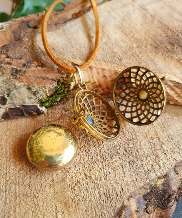 Gold Bola Necklace Brass & Labradorite / Pregnancy / Harmony Ball / Chimes / Vegan / Ethnic / Boho / Hippie / Rustic / Hypoallergenic