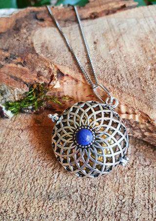 Silver Bola Necklace with Lapis Lazuli Stones, Gift for Pregnant Woman