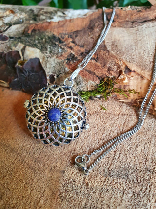 Silver Bola Necklace with Lapis Lazuli Stones, Gift for Pregnant Woman