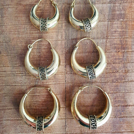 Bali Hoop Earrings / Chunky Gold Earrings / Ethnic / Rustic / Bohemian / Gold / Gypsy / Spiral / Hippie / Chunky / Festival / style