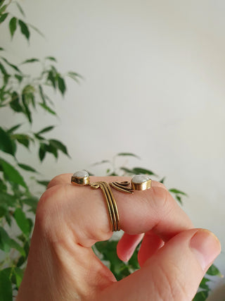 Boho Brass Moonstone Adjustable Ring, One size bohemian Ring for Her