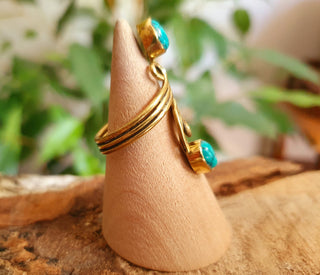 Boho Brass Turquoise Adjustable Ring, One size bohemian Ring for Her