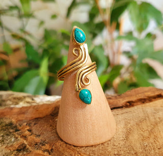 Boho Brass Turquoise Adjustable Ring, One size bohemian Ring for Her