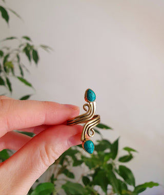 Boho Brass Turquoise Adjustable Ring, One size bohemian Ring for Her