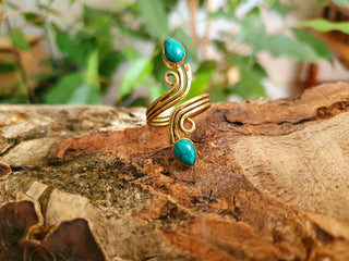 Boho Brass Turquoise Adjustable Ring, One size bohemian Ring for Her