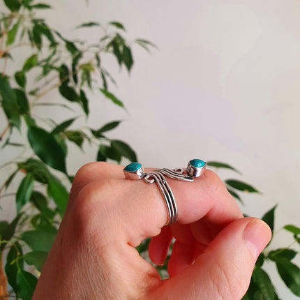 Spiral Turquoise & Silver Ring / Ajustable / Birthstone / Blue / Boho / Ethnic / Rustic / Tribal / Gypsy / Festival / Healing