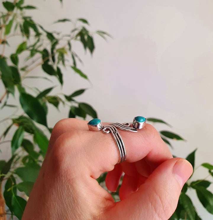 Spiral Turquoise & Silver Ring / Ajustable / Birthstone / Blue / Boho / Ethnic / Rustic / Tribal / Gypsy / Festival / Healing