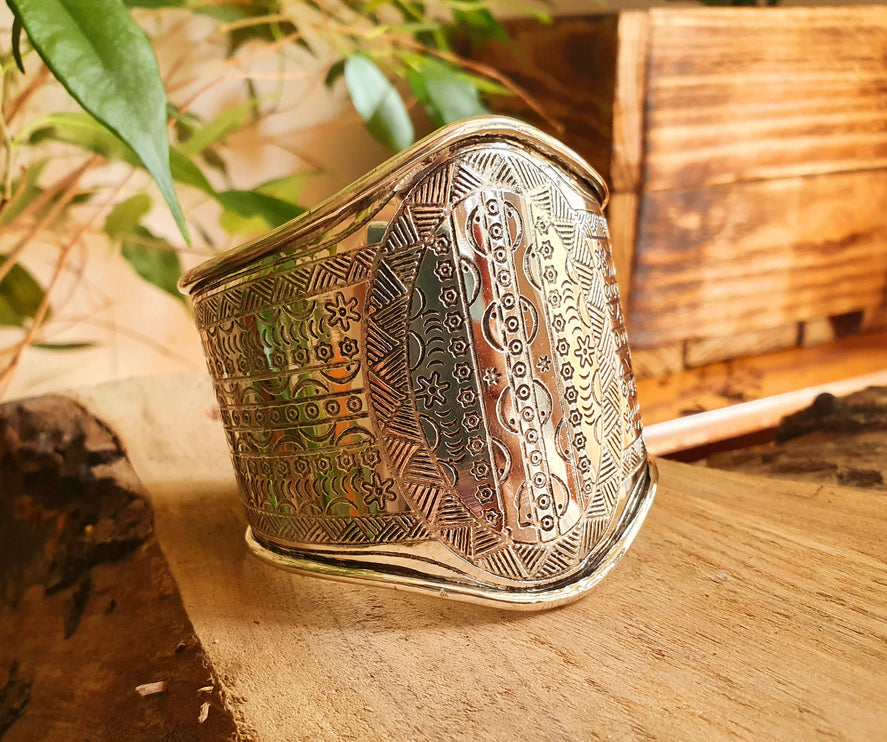 Aztec Silver Cuff Bracelet / Tribal / Inca / Mens / Unisex / Boho / Ethnic / Rustic / Bohemian / Hippie / Gypsy / Jewellery / Adjustable